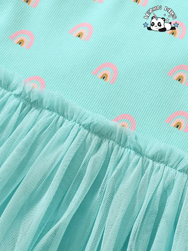 LEZONKIDS - Vestido de malha para meninas com design popular, manga curta e respirável, vestido de princesa casual para crianças de 2 a 14 anos